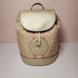 NWT Coach CF386 Dempsey Drawstring Backpack Jacquard Metallic Soft Gold